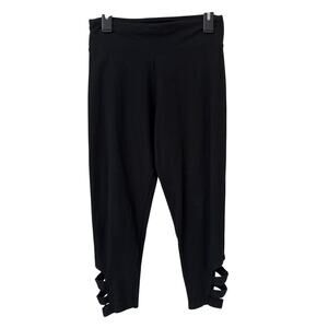 Victoria Sport Black Capris Leggings Work Out Pants With Slashed Cut Out Hems
